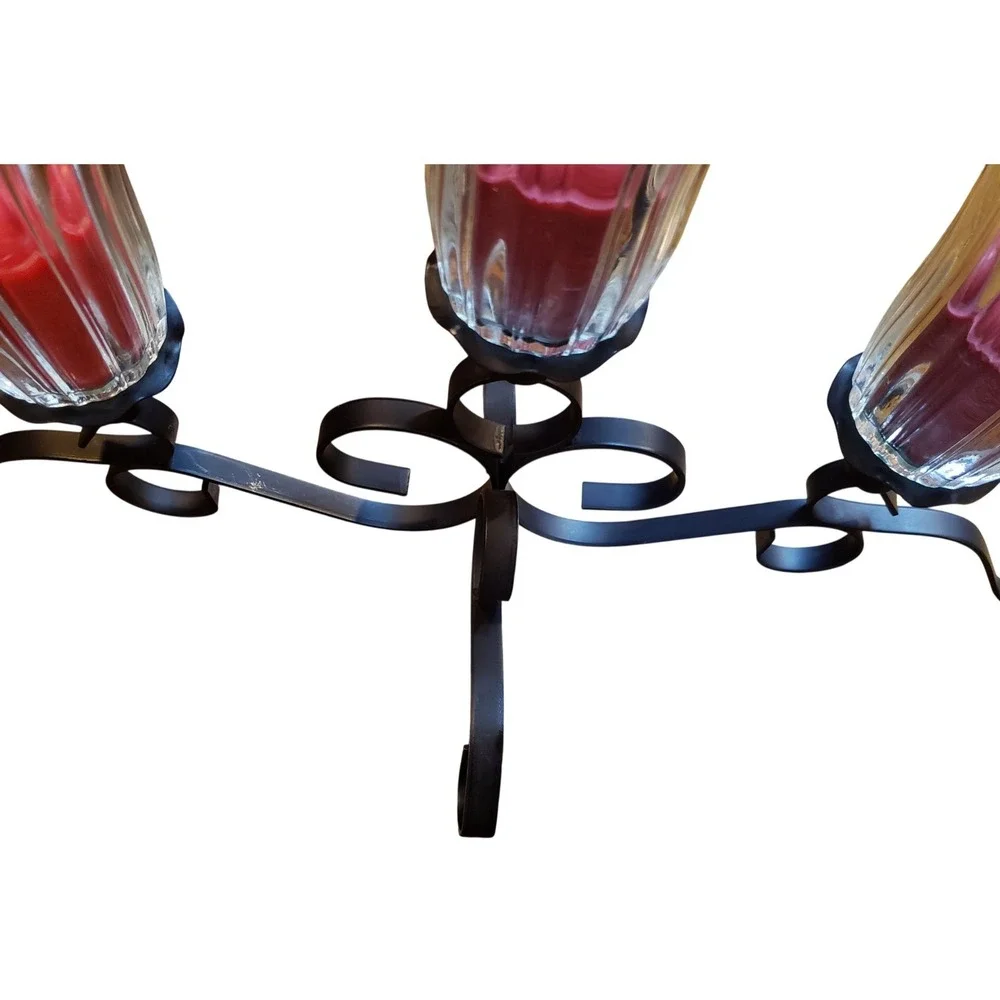 Wrought Iron 5 Light Candelabra Scroll Mantle Centerpiece Fluted‎ Glass Votives